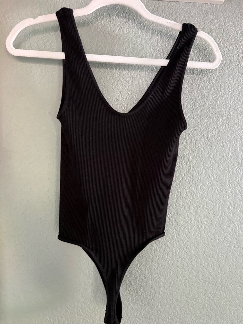Nikibiki Black Ribbed Scoop Neck Thong Bodysuit